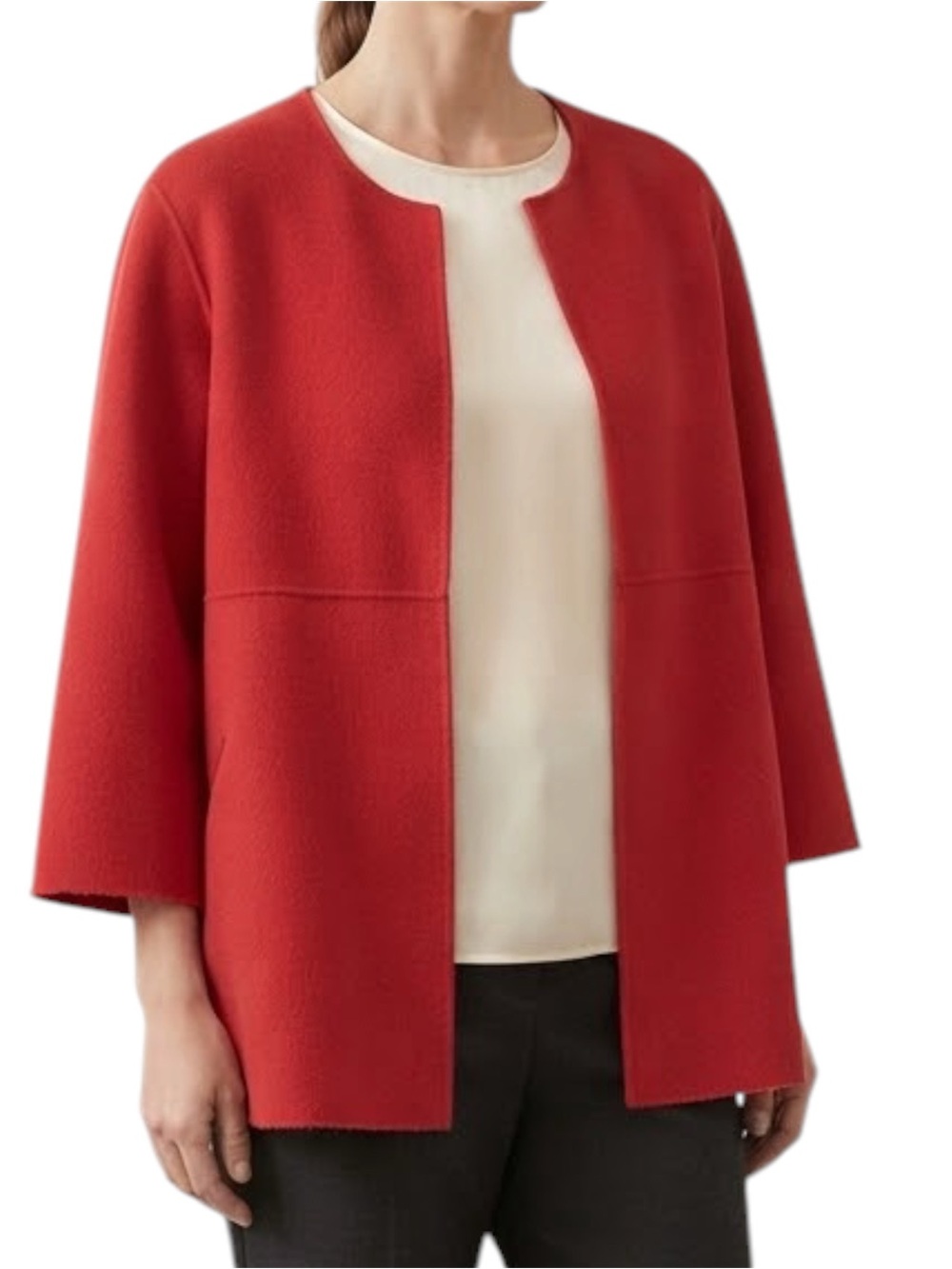 Eileen Fisher Open-Front Red Collarless Wool-Blend Cape Jacket Size 3X